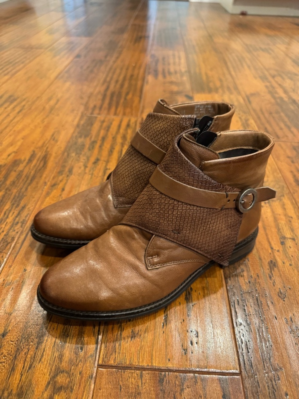 Miz Mooz Brown Leather Ankle Booties with Buckle